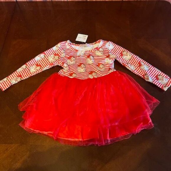 Clover Cottage boutique Girl Christmas Santa Dress Red Tulle Skirt & Striped Top - Picture 10 of 13